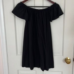 Black cotton off the shoulder mini dress